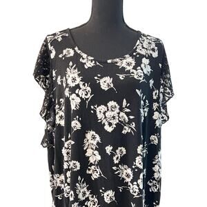 TORRID Floral Blouse Plus Size 2 Short Sleeve Stretch Lace Trim Career Top 2X